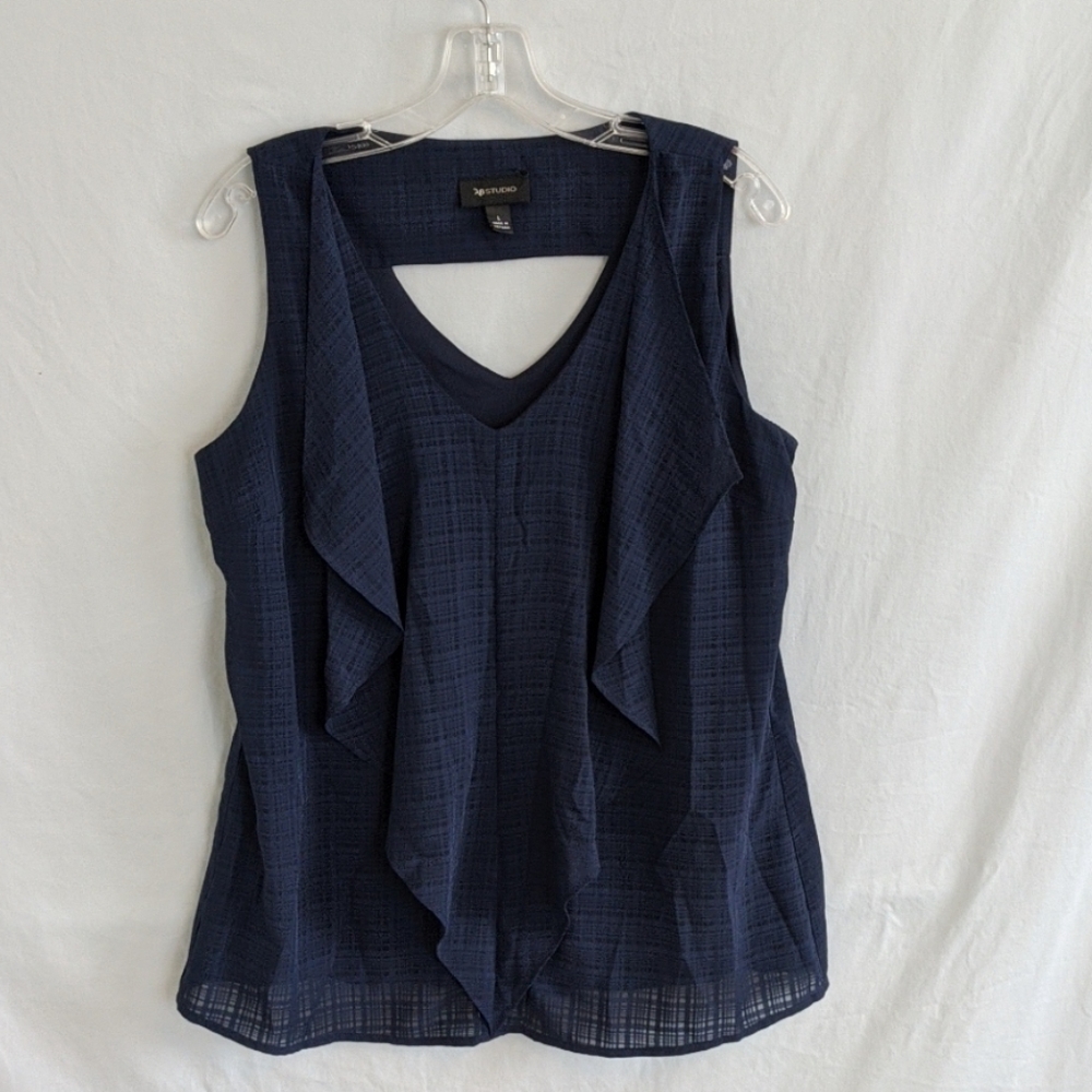 💙 AB Studio Sleeveless, Open Back Ruffly Blouse